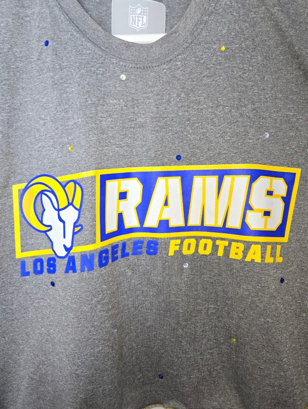 Los Angeles Rams Ruffle Crop Top W/ Rhinestones - Picture 2 of 5